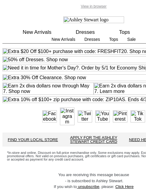 ashleystewart newsletter: Order your dress for Mother's Day to get it on tim...