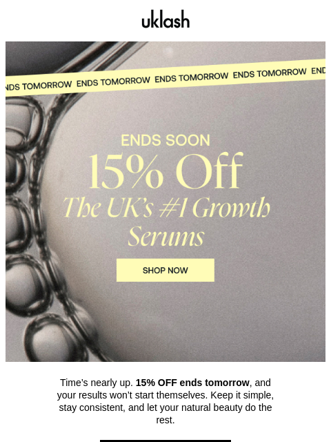 uklash newsletter: 15% OFF time’s running out ⌛