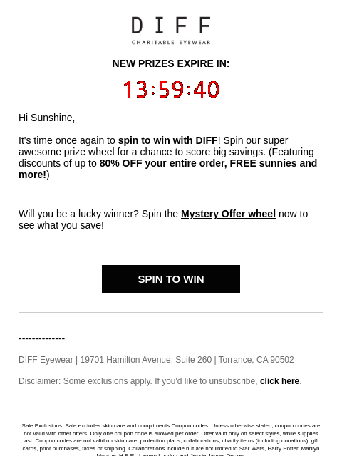diffeyewear newsletter: Spin the Wheel for Exciting Prizes!
