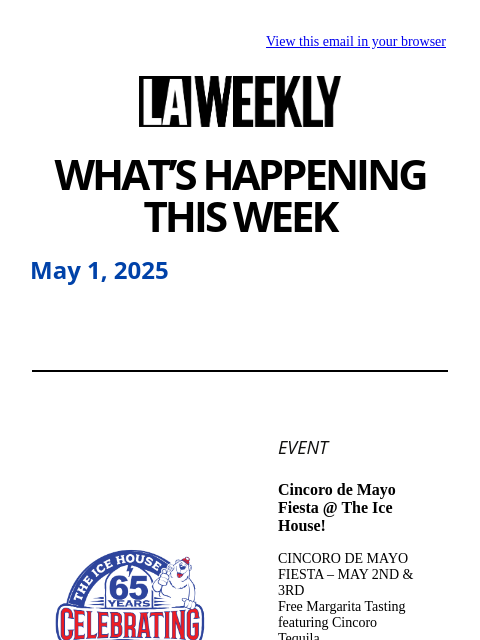 May 1, 2025 - What's Happening in LA This Week ͏ ‌ ͏ ‌ ͏ ‌ ͏ ‌ ͏ ‌ ͏ ‌ ͏ ‌ ͏ ‌ ͏ ‌ ͏ ‌ ͏ ‌ ͏ ‌ ͏ ‌ ͏ ‌ ͏ ‌ ͏ ‌ ͏ ‌ ͏ ‌ ͏ ‌ ͏ ‌ ͏ ‌ ͏ ‌ ͏ ‌ ͏ ‌ ͏ ‌ ͏ ‌ ͏ ‌ ͏ ‌ ͏ ‌ ͏ ‌ ͏ ‌ ͏ ‌ ͏ ‌ ͏ ‌ ͏ ‌ ͏ ‌ ͏ ‌ ͏