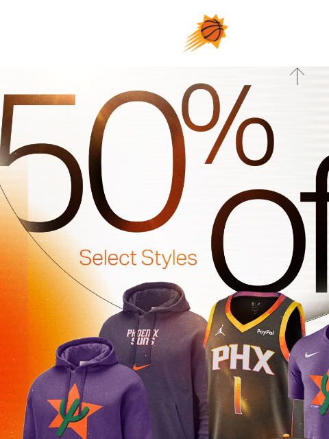 Get up to 50% off suns gear this weekend..... Suns/ticketmaster Logo SUMMER SALE! Join us for the Phoenix Suns Team Shop Summer Sale and get up to 50% off select jerseys, tees, headwear, and more —