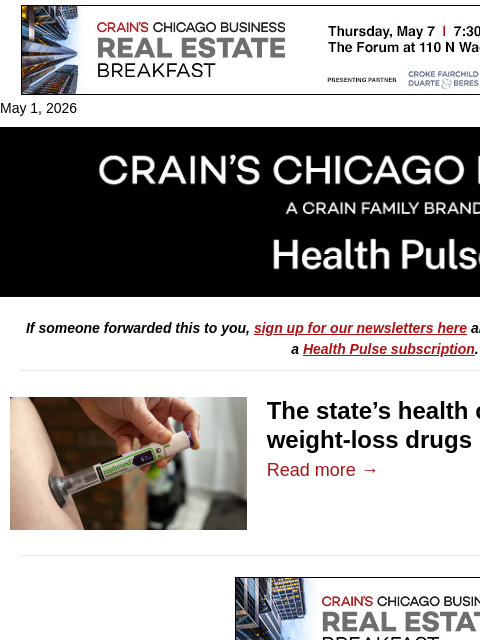 crainalerts newsletter: GLP-1s and Illinois' rising health tab