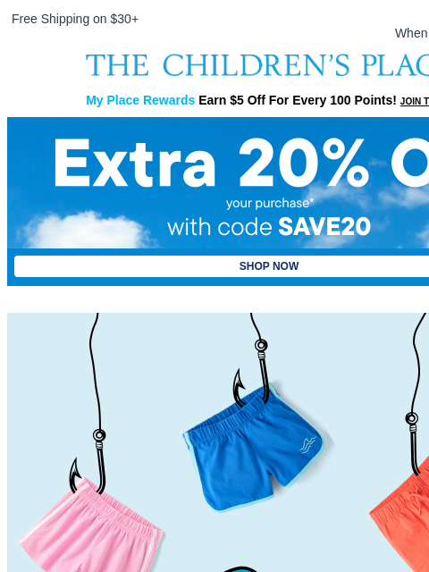 childrensplace newsletter: Shorts Week is ON! Their Faves All $4.99+ 🦈