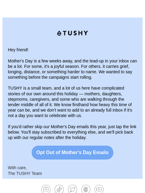 hellotushy newsletter: About Mother's Day