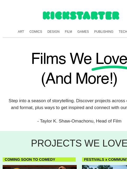 kickstarter newsletter: Fresh frames for May 🌼 