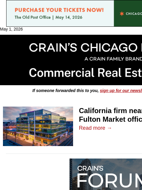 crainalerts newsletter: California firm nears $40M deal for Fulton Market ...