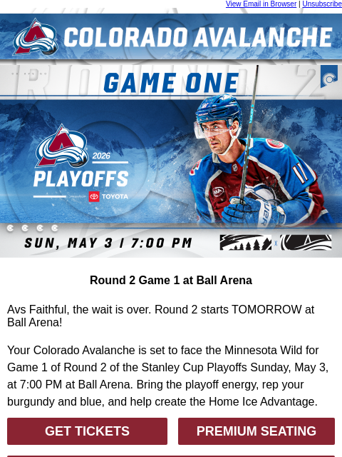 thecoloradoavalanche newsletter: 🚨 Round 2 Game 1 TOMORROW