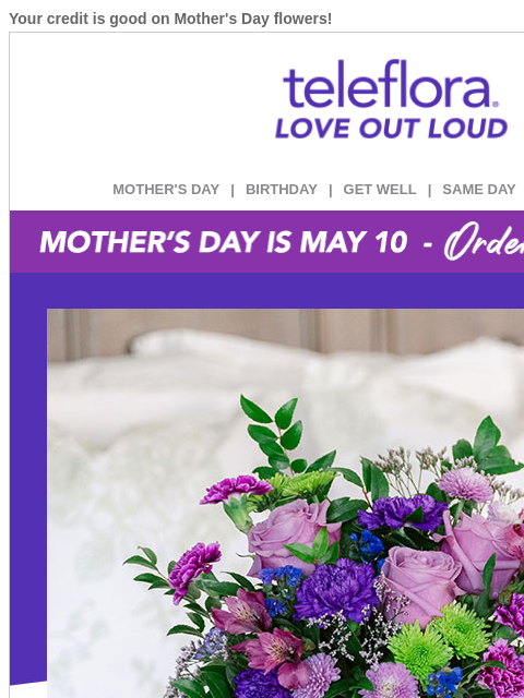 teleflora newsletter: Don't forget your [$15.23] credit!