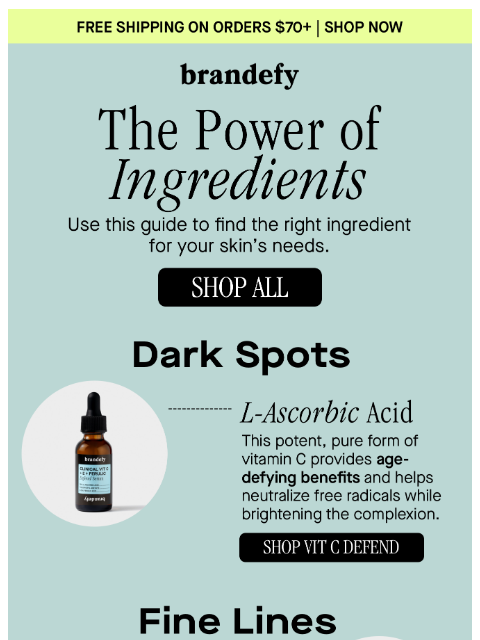 brandefyskin newsletter: Fine lines? Dark spots? Start here.