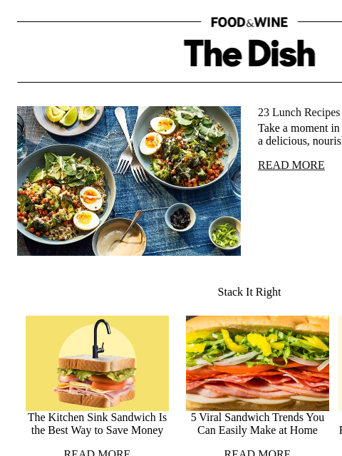 foodandwine newsletter: 23 Lunch Recipes to Refresh Your Routine