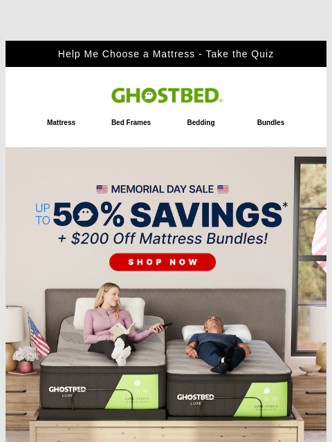 ghostbed newsletter: Memorial Day Sale starts... Now! 🎆