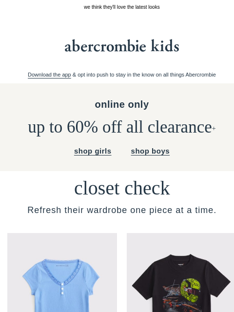 abercrombie newsletter: just in: new styles for them 👕