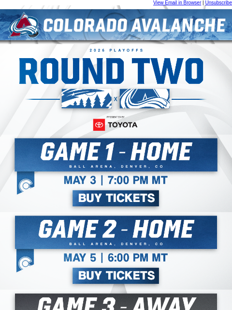 thecoloradoavalanche newsletter: ⛰️The Round 2 Schedule Is Here