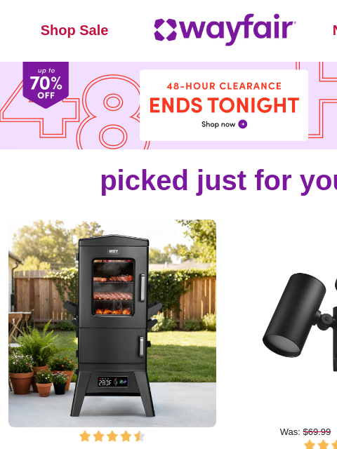 wayfair newsletter: SMOKERS ⏱️  UP TO 70% OFF ⏱️ HOURS LEFT ⏱️ 