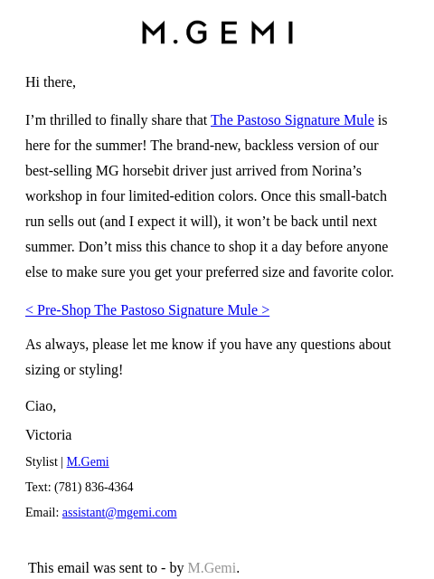 mgemi newsletter: Pre-Shop The Pastoso Signature Mule