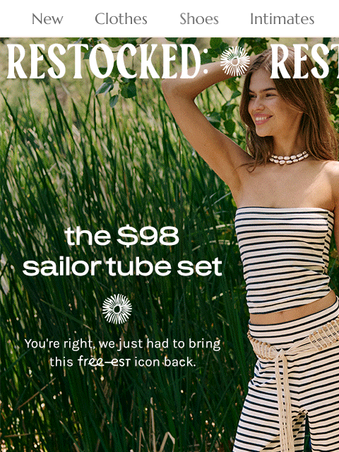 freepeople newsletter: RESTOCKED: The Sailor Tube Set 💙