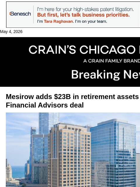 crainalerts newsletter: Mesirow buys LeafHouse Financial unit