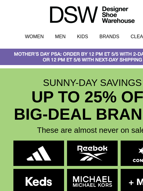 dsw newsletter: Up to 25% off adidas, Reebok, & more