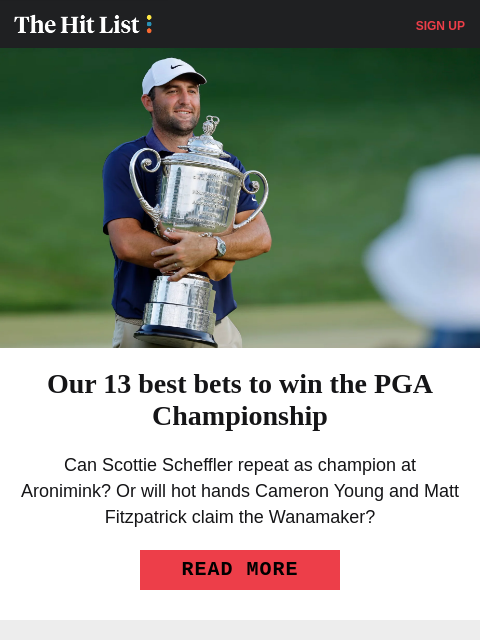 golfdigest newsletter: Our 13 best bets to win the PGA Championship