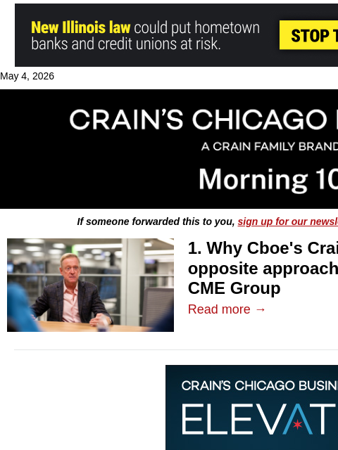 crainalerts newsletter: Cboe CEO sees job cuts as part of the plan