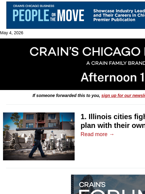 crainalerts newsletter: ​Illinois cities challenge Pritzker's initiative