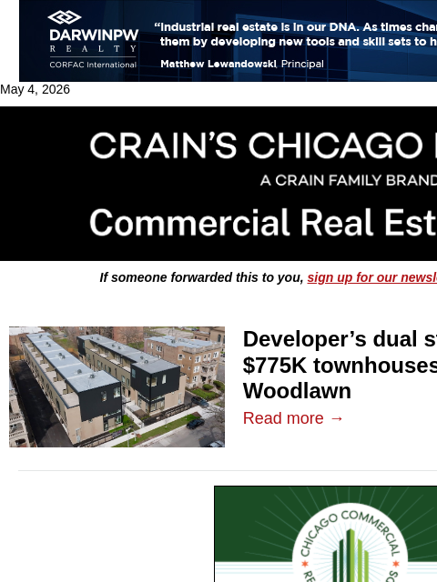 crainalerts newsletter: Woodlawn sees more high-end townhome sales