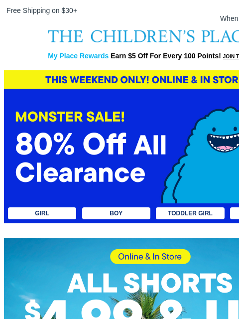childrensplace newsletter: EXTENDED 🎉 80% Off Monster Clearance!