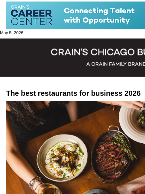 crainalerts newsletter: Best restaurants for business