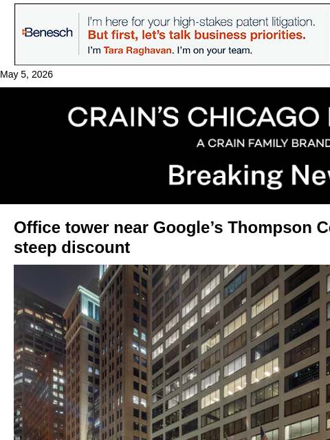 crainalerts newsletter: Office tower near Google's Thompson Center poised ...