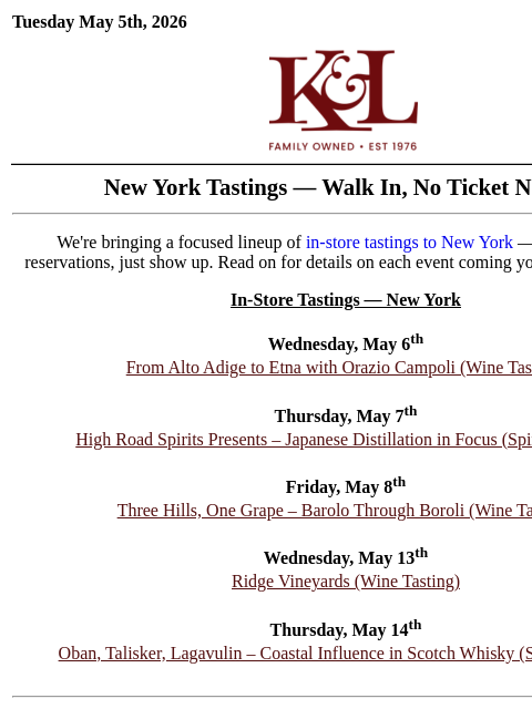klwines newsletter: NYC Tastings This Week & Next: Italy, Barolo & Jap...