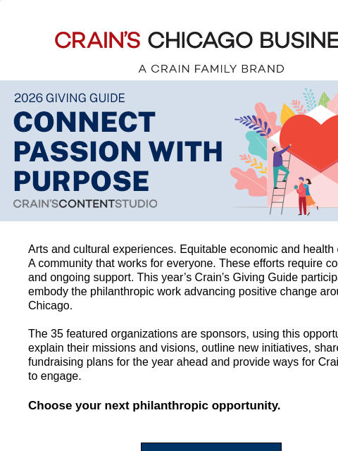 craincontentstudio newsletter: Crain’s 2026 Giving Guide