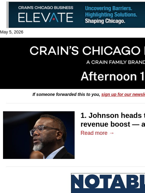 crainalerts newsletter: Johnson seeks bigger share in Springfield