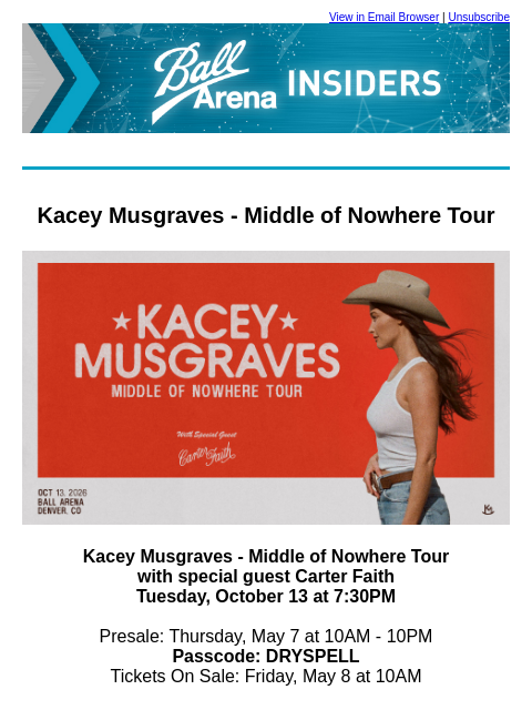 kroenkeentertainment newsletter: Kacey Musgraves is coming to Ball Arena!