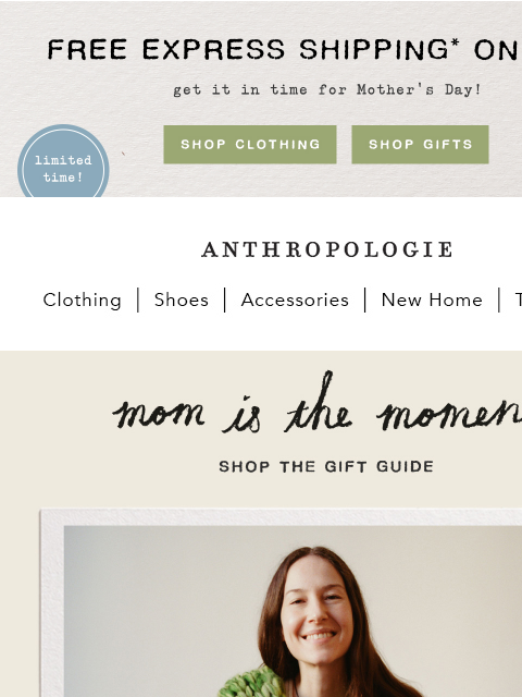 anthropologie newsletter: Free express shipping on orders $50+