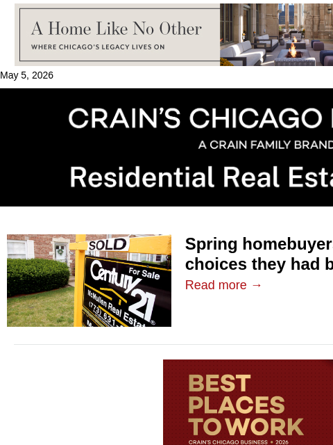 crainalerts newsletter: For-sale inventory now one-third of 2019 levels