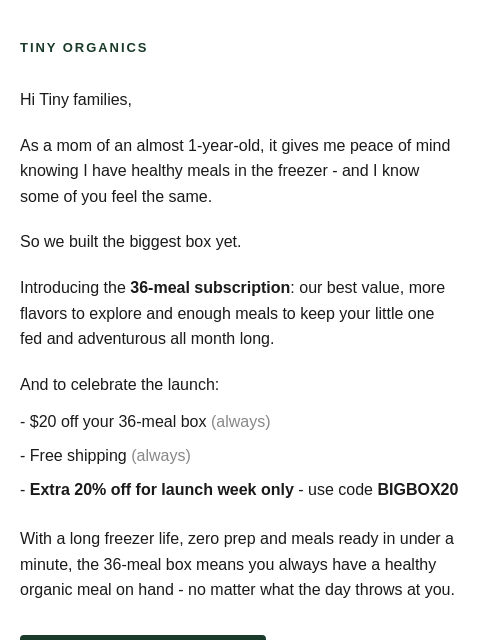 tinyorganics newsletter: The biggest box yet is here 🎉