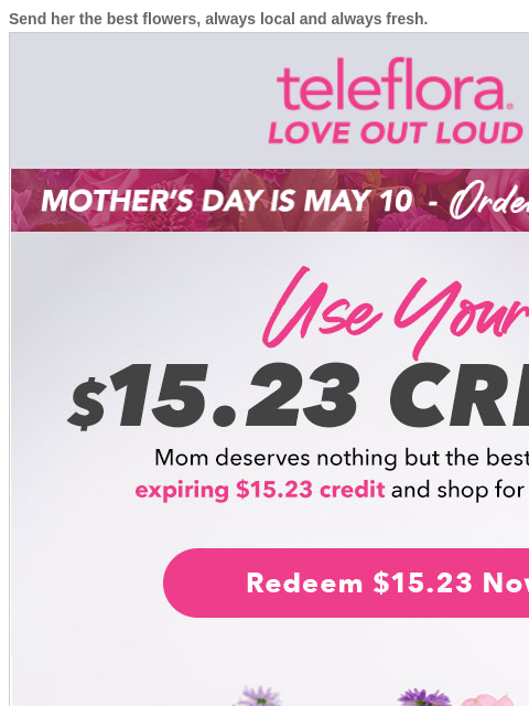 teleflora newsletter: ENDING SOON! Use Your [$15.23] Credit Now