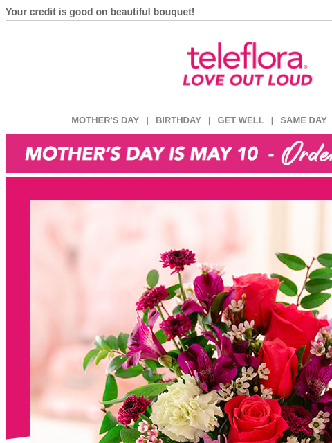 teleflora newsletter: LAST CHANCE! Your [$15.23] Credit is Expiring