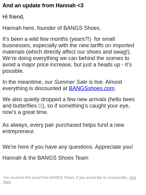 bangsshoes newsletter: Explore New Arrivals in Our Summer Sale!