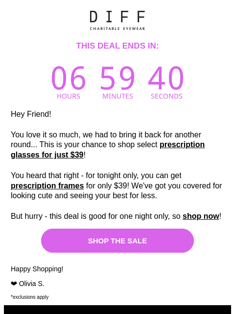 diffeyewear newsletter: $39 Prescription Glasses Start NOW! 🙌