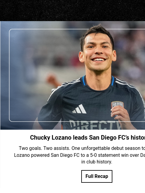 Chucky Lozano leads a 5-0 rout as top clubs step up across Matchday 11. Chucky Lozano Chucky Lozano leads San Diego FC's historic rout Two goals. Two assists. One unforgettable debut season to date