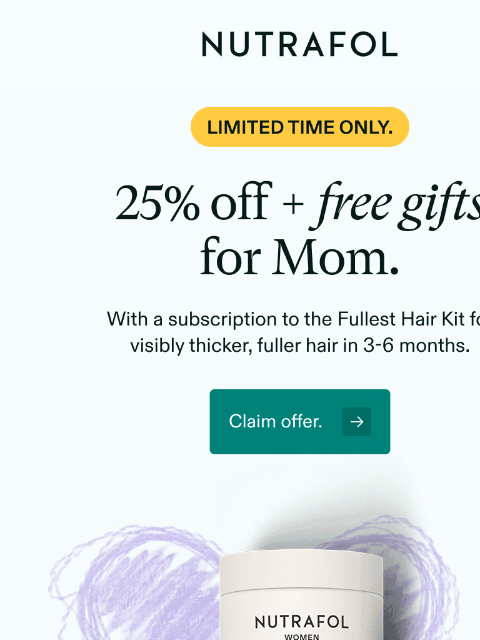 nutrafol newsletter: 25% off our Fullest Hair Kit