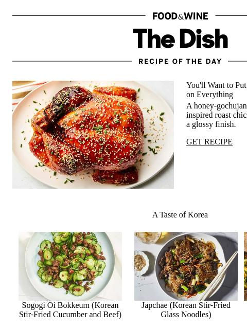 foodandwine newsletter: Honey-Gochujang Roast Chicken