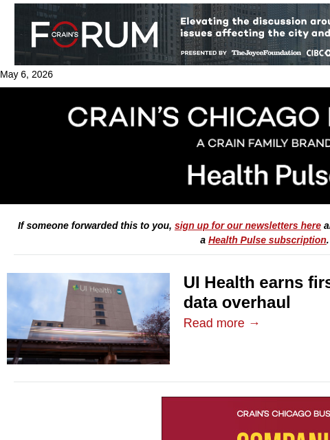 crainalerts newsletter: UI Health rises to top of safety rolls