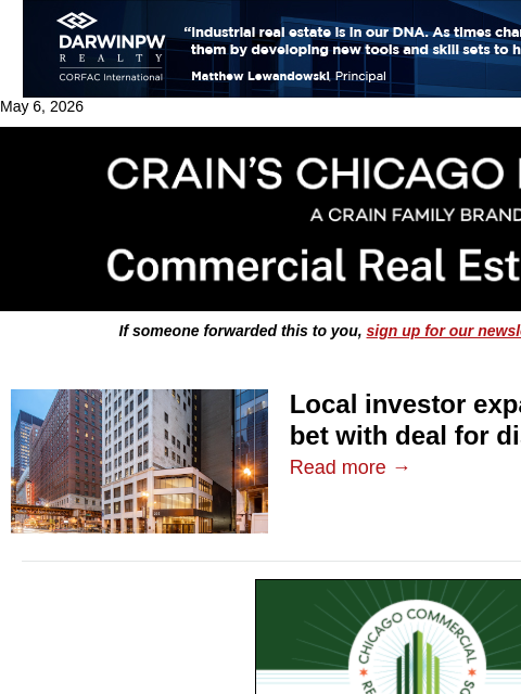 crainalerts newsletter: Local investor ups ante on downtown office market