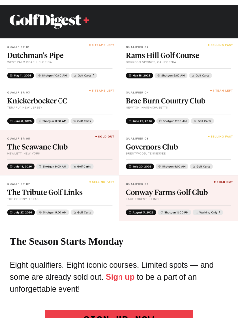 golfdigest newsletter: Only a few spots left in the Golf Digest Open