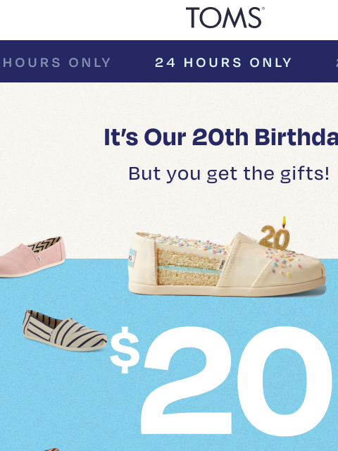 toms newsletter: Celebrate our 20th with $20 Alpargatas 🥳