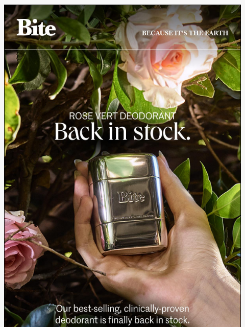bitetoothpastebits newsletter: BACK IN STOCK: Rose Vert Deodorant