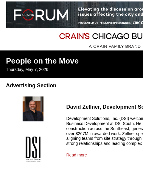 crainalerts newsletter: Crain's Chicago Business - People on the Move