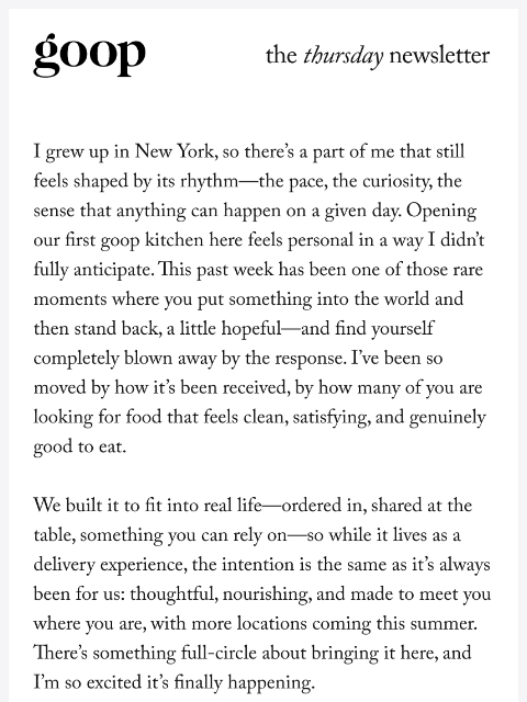 goop newsletter: the Thursday newsletter